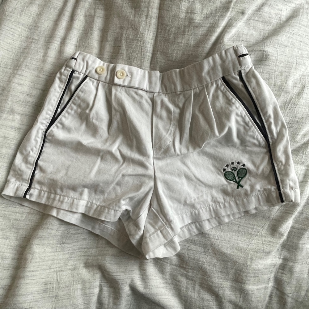 BDG White Athletic Tennis-Style Shorts with Black Piping